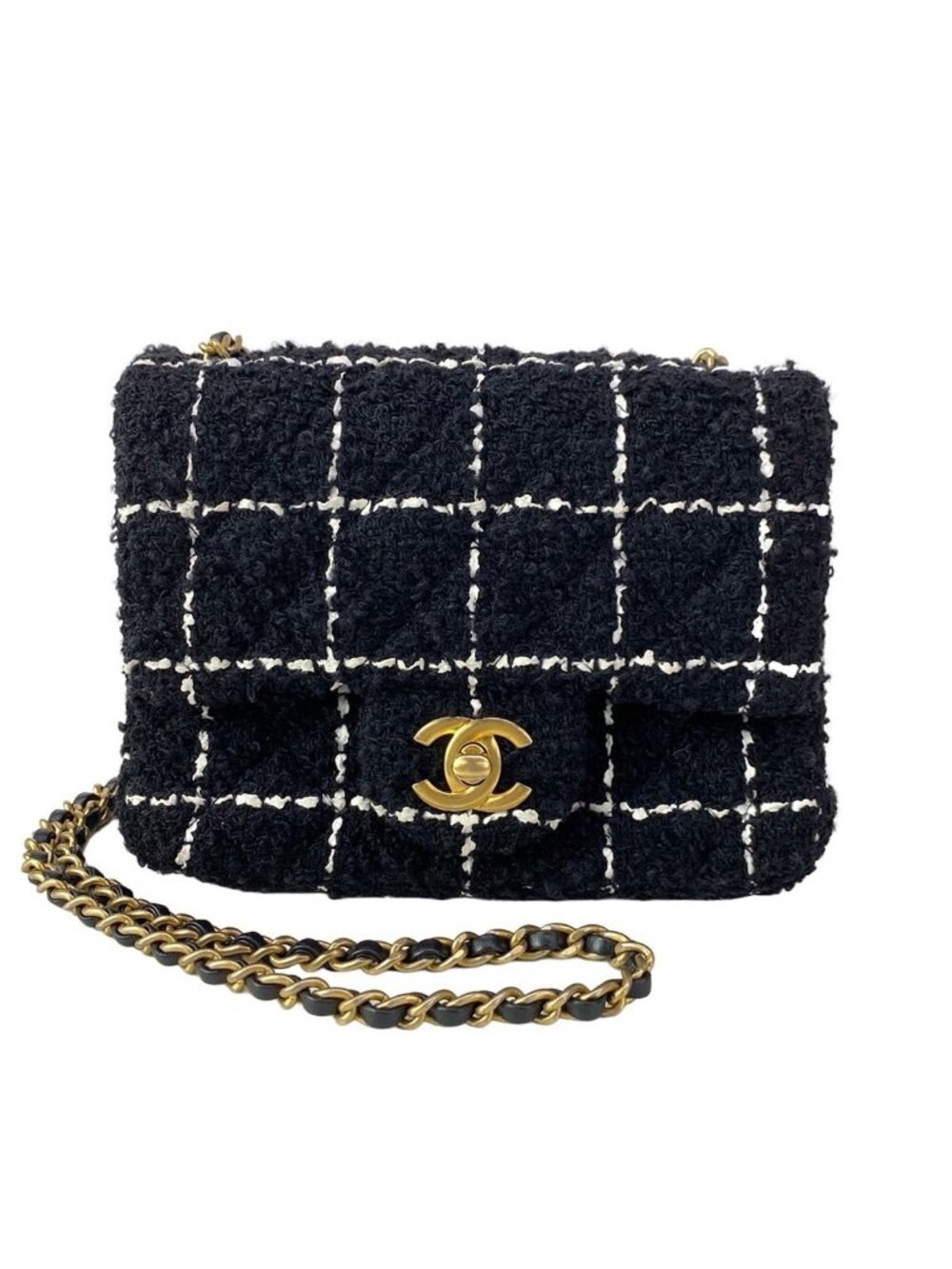 Chanel Shoulder Bag Mini Quilted Black White